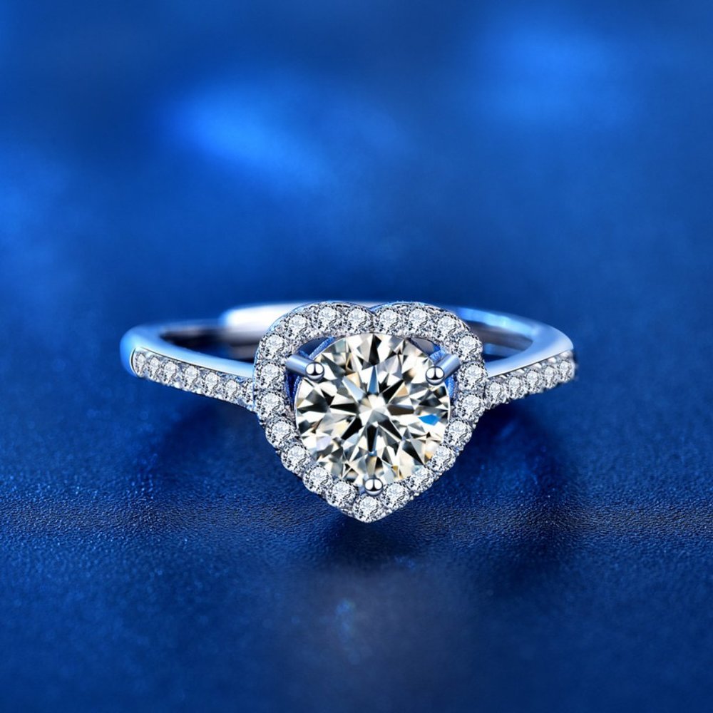 Certified 1ct. t.w. Moissanite Diamond Heart Halo Ring NEW - Picture 5 of 9